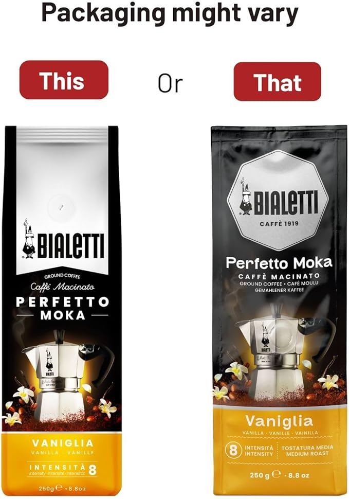 Bialetti - Perfetto Moka Vaniglia: Medium Roasting Ground Coffee, Vanilla Aroma, 8.8 Oz - 250g, Bag with Flavour-Saving Valve