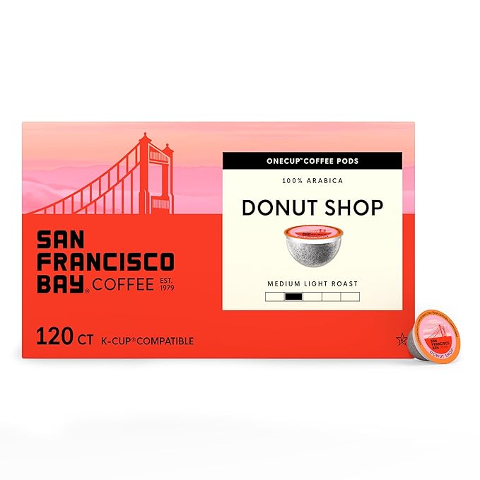 San Francisco Bay Compostable Coffee Pods - Donut Shop (120 Ct) K Cup Compatible including Keurig 2.0, Light Roast