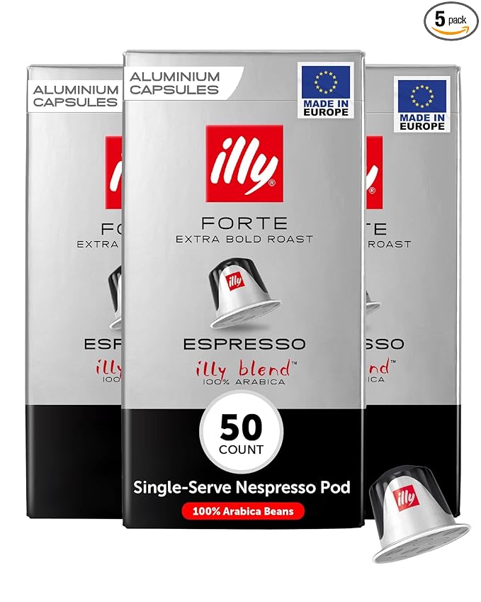 illy Espresso Compatible Capsules, Coffee Pods for Nespresso Original Line Machine, Forte Dark Roast, 100% Arabica, Premium Italian Coffee, Single Serve, 10 Count, 5 Pack