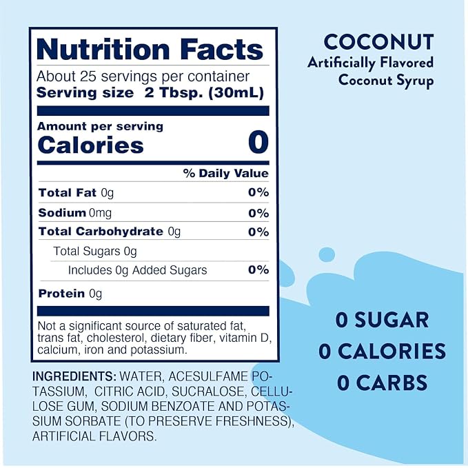 Jordan's Skinny Mixes Sugar Free Syrup, Coconut Flavor, Fruit Flavored Water Enhancer, Drink Mix for Iced Tea, Lemonade, Drinks, Low Calorie Water Flavoring, Dairy & Gluten Free, Kosher, 25.4 Fl Oz, 2 Pack - Image 2