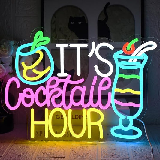 Cocktail Neon Sign It's Cocktail Hour Neon Light USB Dimmable LED Beer Signs for Beer Bar Coffee Cafe Home Pub Man Cave Stores Hotel Party Window Wall Decor Restaurant