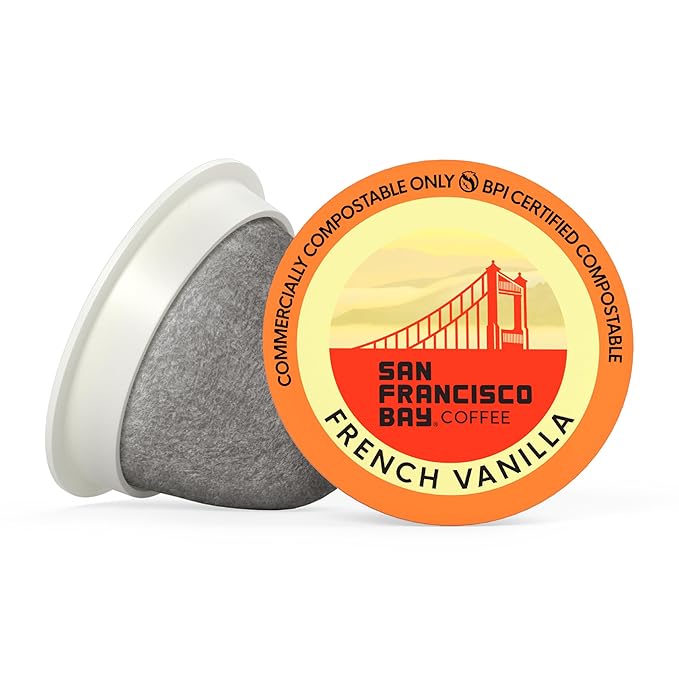 San Francisco Bay Coffee - Flavored Medium Roast - French Vanilla (80 ct) - Single Serve Coffee Pods, Commercially Compostable, K Cup Compatible