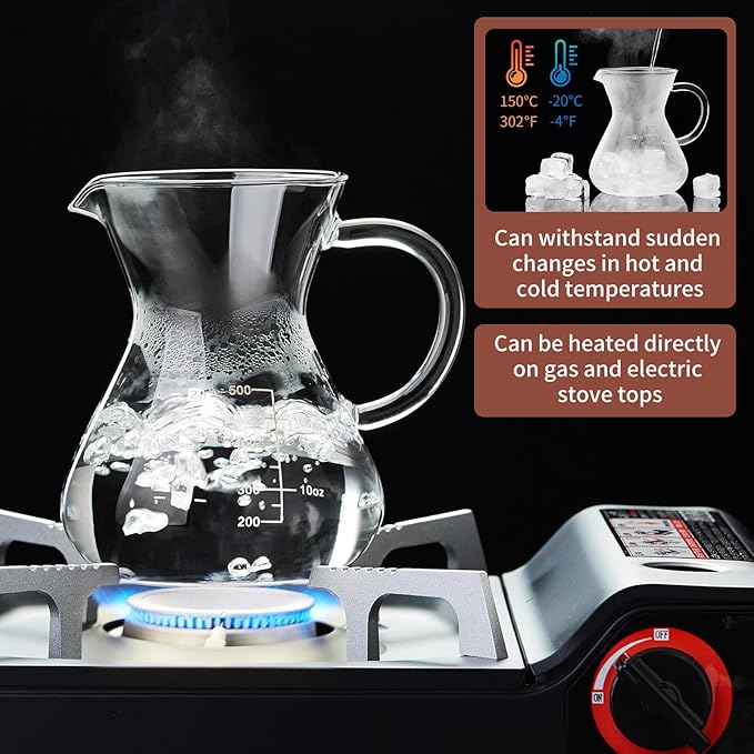 Unbreakable - Pour Over Coffee Maker with Double Stainless Filter 17oz, Thickened Heat-Resistant Borosilicate Glass Dripper Coffee Pour Over, Stovetop Safe