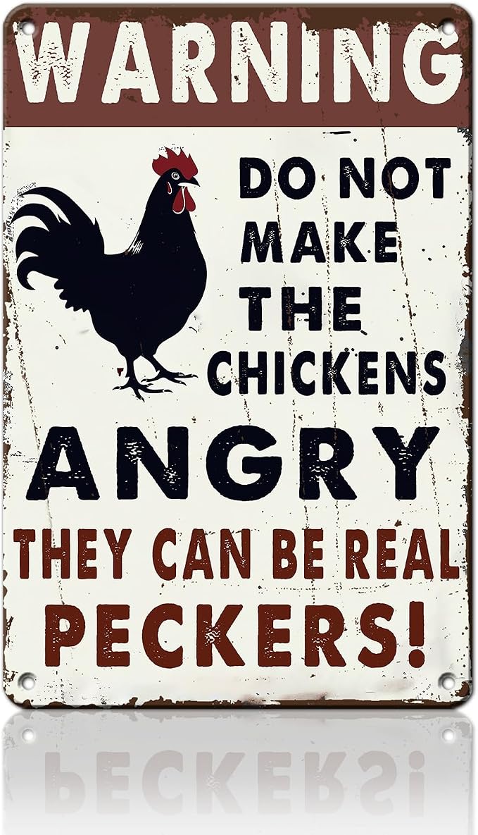 Warning Chickens Angry Metal Sign Retro Tin Sign Wall Decor for Farmhouse Kitchen Cafe Home Yard 12×16 Inch by Unknown