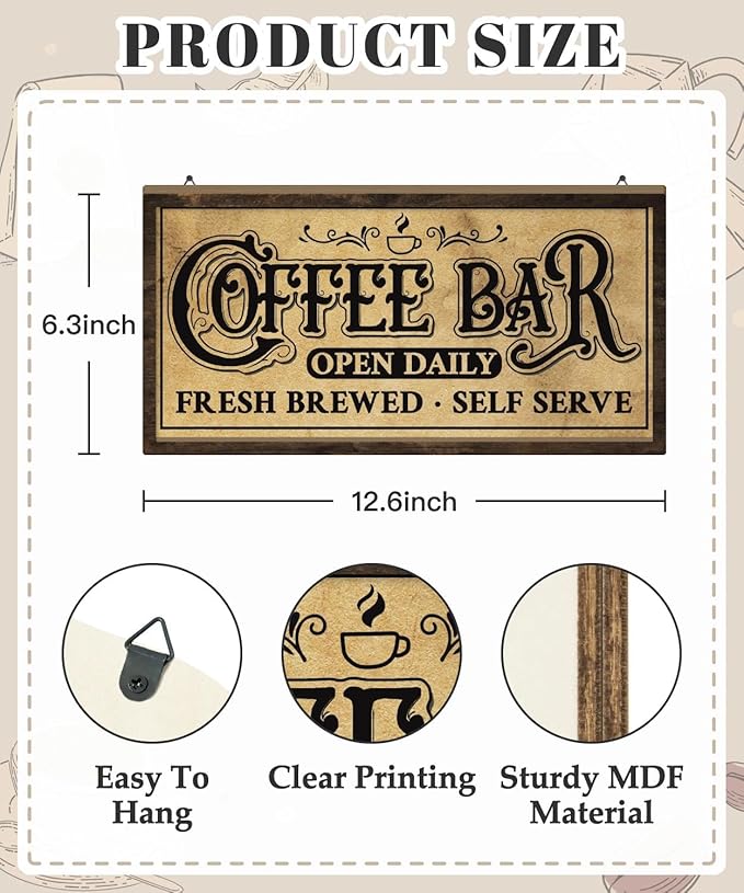 Putuo Decor Vintage Coffee Bar Sign, Farmhouse Coffee Accessories for Cafe Station Wall Decor, Small Cafe Sign for Home Kitchen Countertop Decoration