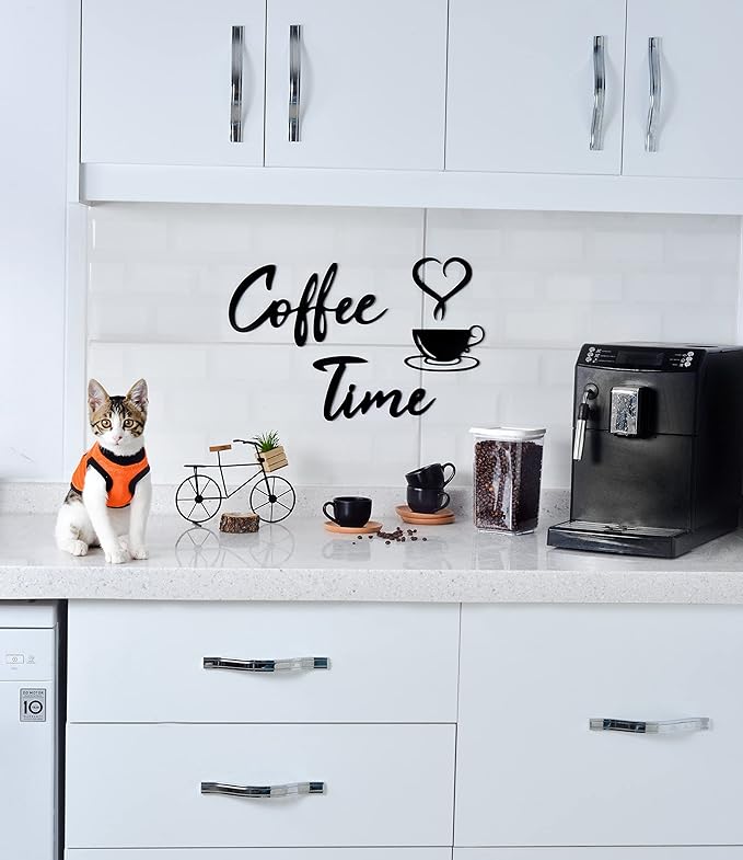 4eN Coffee Time Wall Sign – Modern MDF Wooden Wall Decor for Kitchen & Coffee Bar – Stylish Cafe & Coffee Corner Decoration-4 Pieces