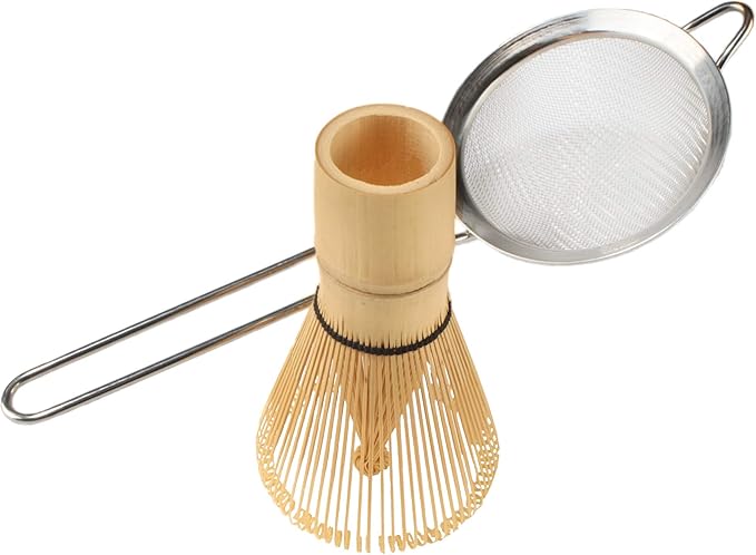 BambooMN Matcha Whisk and Tea Strainer - Japanese Tea Ceremony Set