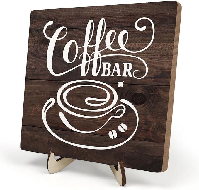 Vintage Coffee Bar Decor Sign,Rustic Wooden Plaque for Java Station, Kitchen,Cafe or Tea Corner,Funny Jave Gift for Coffee Lovers 5.9x5.9inch