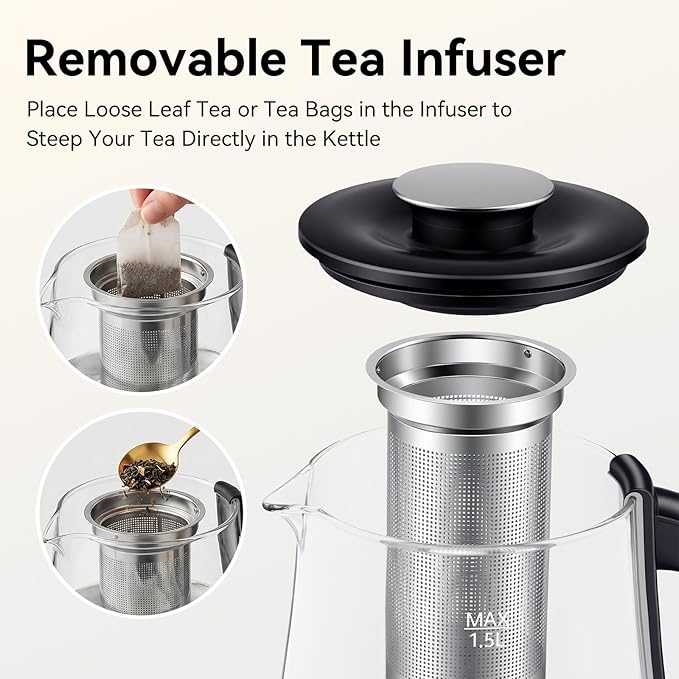 olayks Electric Kettle with Infuser, Hot Water Kettle Electric Tea Kettle with Temperature Control, 2H Keep Warm, 1200W Fast Heating for Boiling Water Tea Coffee, 1.5L
