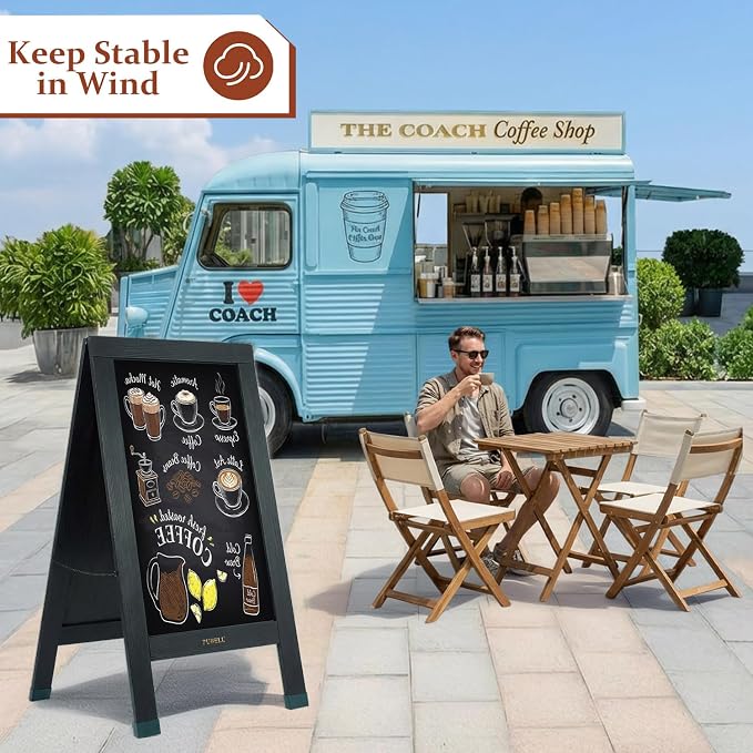 Large Sandwich A-Frame Chalkboard Sign - 40 x 20 Inches Magnetic Wooden Chalk Board for Sidewalk, Stand up Double-Sided Outdoor Easel Display for Restaurant Cafe Shop Wedding Party or Business（Black） - Image 8