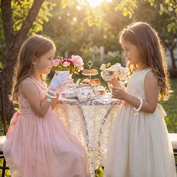 Ecally 12 Pcs Tea Party Favors Bracelet Gift Tea Pot Beaded Bracelet Bulk Party Supplies Pot Pendant Accessories Decorations for Kids Girl