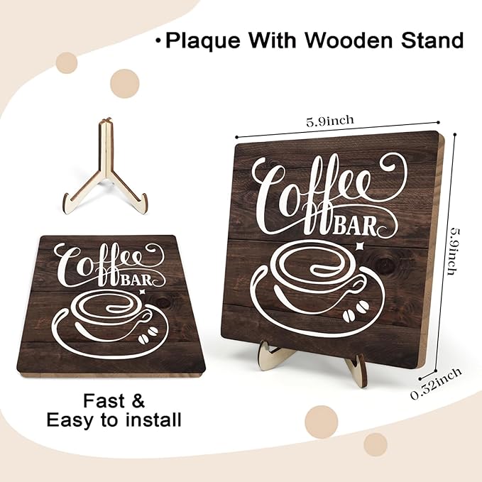 Vintage Coffee Bar Decor Sign,Rustic Wooden Plaque for Java Station, Kitchen,Cafe or Tea Corner,Funny Jave Gift for Coffee Lovers 5.9x5.9inch