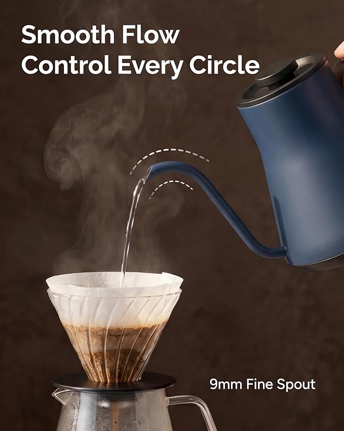 Gooseneck Electric Kettle, ±1℉ Temperature Control, Stainless Steel Inner, Quick Heating, for Pour Over Coffee, Brew Tea, Boil Hot Water, 0.9L (Navy Blue)