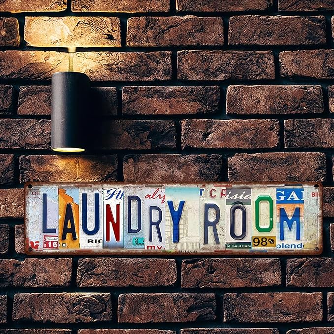 Vintage License Plate LAUNDRY ROOM Sign – 16x4 Inch Rustic Tin Wall Décor for Laundry Area, Utility Room, Farmhouse, Mudroom or Home Washroom - Image 5