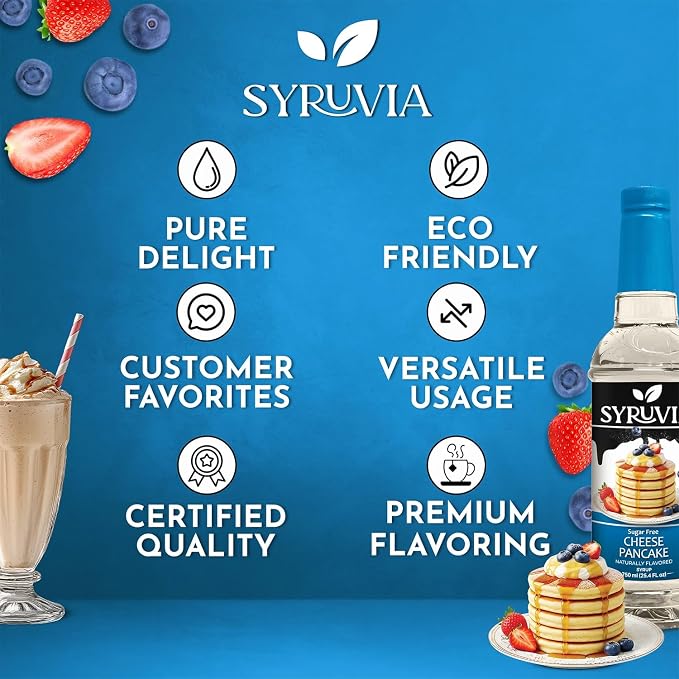 Syruvia Sugar Free Coffee Syrup, Cheese Pancake Flavored Syrup for Drinks, Lattes and Desserts – 25.4 fl oz, With Pump - Image 5