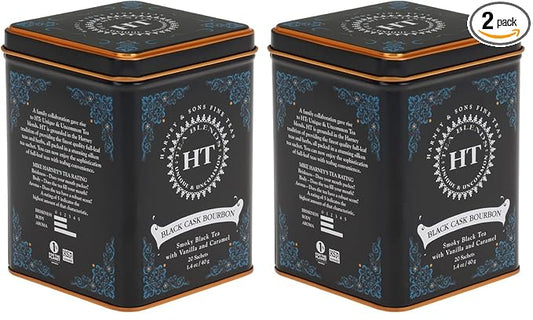 Harney & Sons Black Cask Bourbon Tea, 20 Sachets of Smoky Black Tea with Light Caramel Flavors (Pack of 2)