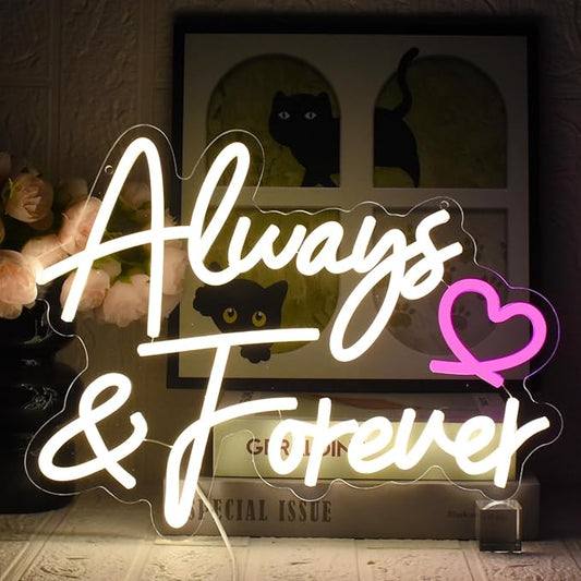 Always Forever Neon Sign Warm White Neon Light Sign, Letters Wedding Led Neon Signs for Wall Decor, Dimmable with USB Powered for Bedroom Propose Anniversary Christmas Gifts