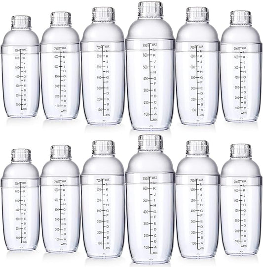 Lallisa 12 Pcs Plastic Cocktail Shaker Drink Mixer with Scales and Strainer Top Clear Shaker Cup with Measurement Plastic Mixing Tool for Tea Coffee Bubble Tea Milk(700 Cc/ 24 oz)