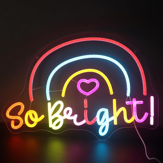 "So Bright!" Rainbow Light - Joyful & Vibrant LED Wall Art for Nursery, Playroom, Kids Room or LGBTQ+ Pride Decor, Dimmable USB, Cheerful Uplifting Gift for Celebrating Love & Color - Image 2