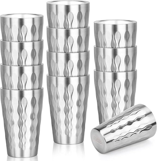 Stainless Steel Double Wall Cups, 16 oz Insulated Tumbler, 12 Pack Unbreakable Stackable Water Tumblers Insulated Metal Cup Premium Drinking Glasses for Travel Camping Home Outdoor