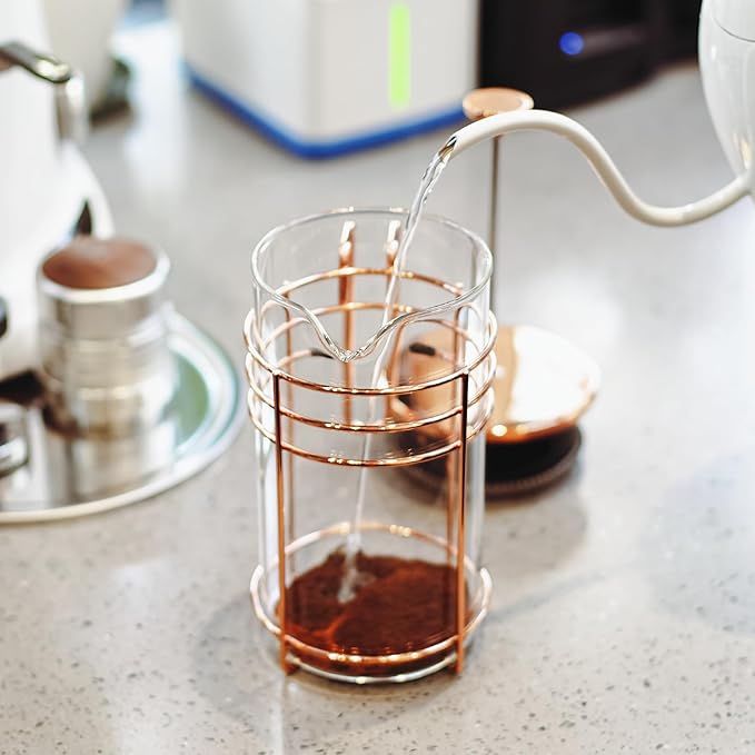 French Press, 34 Ounce (1000ml) Coffee Maker, Glass Rose Gold Coffee Press, Heat Resistant Borosilicate Glass Tea Maker and 3 layers Filter Coffee Pot for Camping Travel Gifts