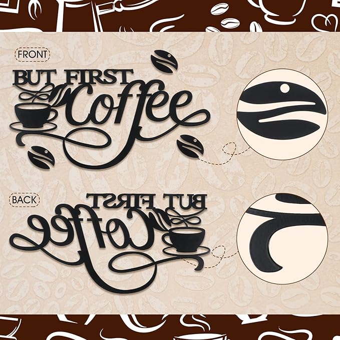 Ferraycle Coffee Bar Decor Metal Rustic Sign Hanging Wall Art for Home Office Kitchen (But First Coffee)