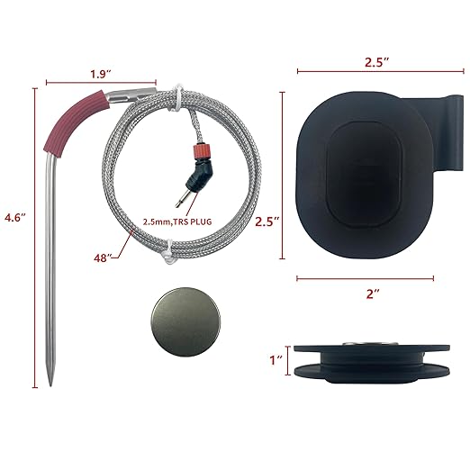 4-Pack Replacement Meat Temperature Probes for Weber Probe & iGrill & Weber Connect Smart Grilling Hub, 2.5mm Plug, with Magnetic Spool Organizer – ±1°C Accurate Washable Thermometer Probes