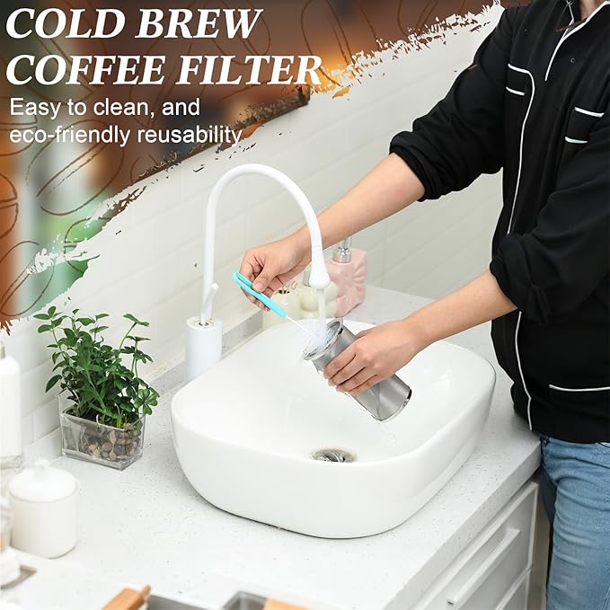 Cold Brew Coffee Filter with Brush Tea Infuser Strainer for 32 Oz/1 Quart Wide Mouth Mason Jar 304 Stainless Steel Food Grade Filter with Sealing Ring for Iced Drink Fruit Tea Coffee Maker