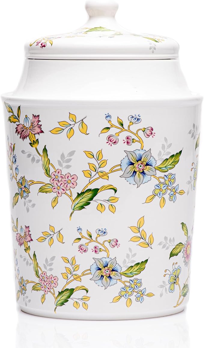 25DOL 60 Ounce Kitchen Ceramic Canister with Lid - Large Air Tight Coffee Grounds Container with Elegant Floral Pattern - Great Airtight Flour Jar, Tea Canister & Cute Cookie Jar