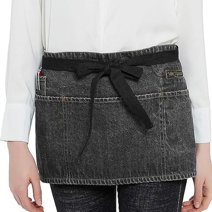 100% Cotton Denim Waist Apron with Zipper Pocket & Pen Pocket, 13" X 25", (5 Pockets) by AidenBrothers