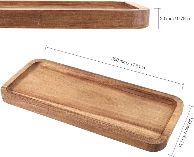 FUNSUEI 11.8 x 5.1 Inches Set of 6 Wooden Serving Platters, Acacia Wooden Serving Trays with Grooved Design, Rectangular Wood Platters for Fruit, Cookie, Bread, Vegetable, Salad