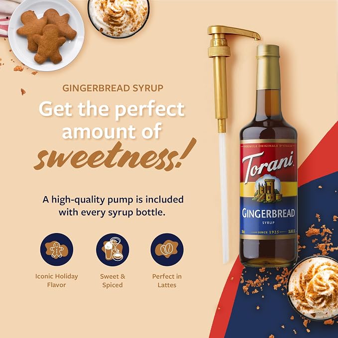 Torani Coffee Syrup, Gingerbread Flavoring for Drinks, Pump Included, 25.4 Fl Oz - Image 4