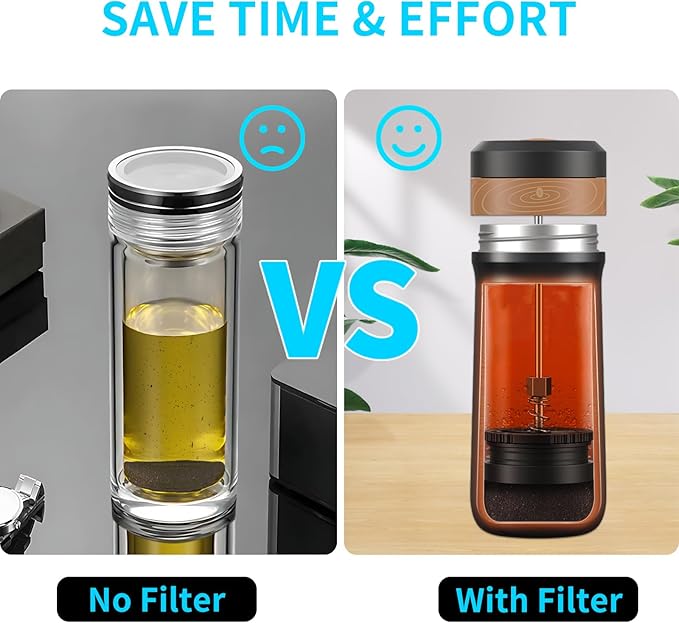 French Press Coffee Maker, 320ML, Stainless Steel, Portable, Hot & Cold Brew, Vacuum Insulated Travel Mug