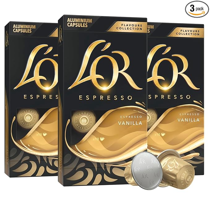 L'OR Espresso Capsules, 30 Count Vanilla, Single-Serve Aluminum Coffee Capsules Compatible with the L'OR BARISTA System & *Nespresso Original Machines, 30 Count (Pack of 3)