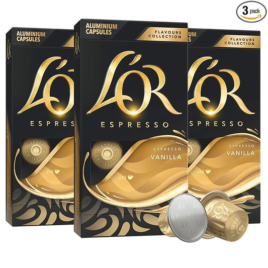 L'OR Espresso Capsules, 30 Count Vanilla, Single-Serve Aluminum Coffee Capsules Compatible with the L'OR BARISTA System & *Nespresso Original Machines, 30 Count (Pack of 3)