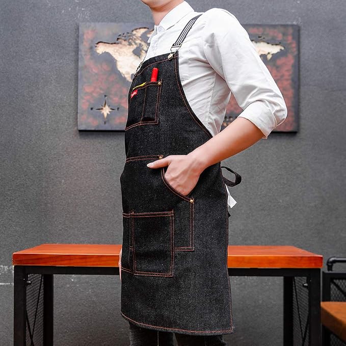Unisex adjustable multi pocket denim apron for Chef Kitchen BBQ and Studio - Image 3
