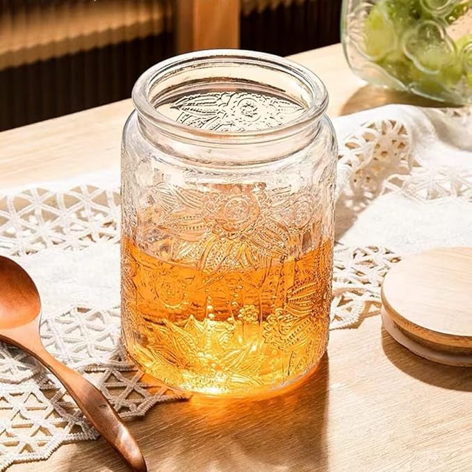ANSQU Vintage Glass Jar with Lid, 23.7oz Airtight Glass Storage Canister Glass Food Storage Containers for Kitchen Counter, Pantry, Decorative Jar for Coffee, Tea, Sugar, Easter. Candy Cute Jar