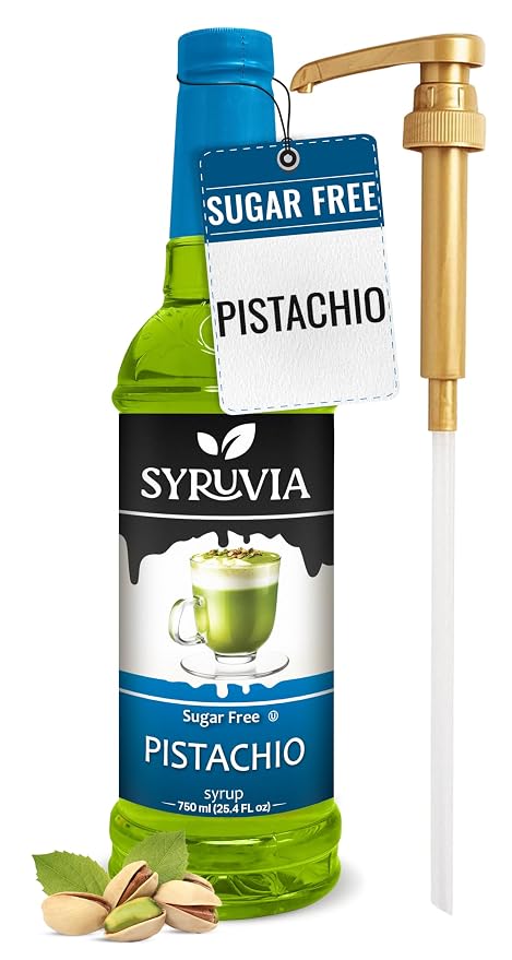 Syruvia Sugar Free Coffee Syrup, Pistachio Flavored Syrup for Drinks and Desserts – 25.4 fl oz, With Pump by SYRUVIA