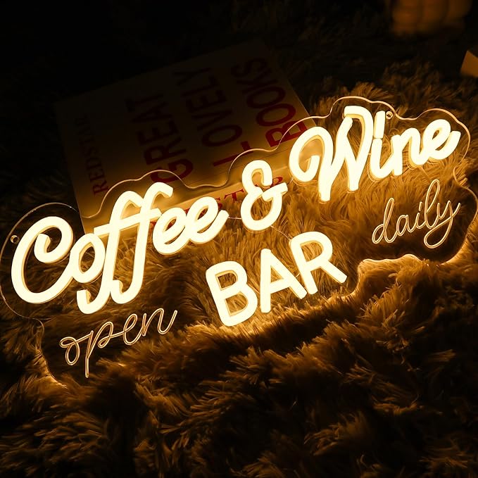 Coffee & Wine Neon Sign for Wall Decor Dimmable 16.54" x 6.54" Led Sign for Home Bar USB Powered Neon Light for Wine Cellar Cafe Farmhouse Kitchen Pub Dining Room Shop Party Decoration