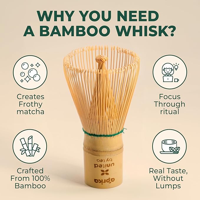 Aprika Life Matcha Whisk – 100 Prong Bamboo Chasen | Traditional Japanese Tea Whisk for Matcha Powder, Ceremonial Tea & Lattes | Durable Handcrafted Bamboo Whisk for Authentic Matcha Preparation