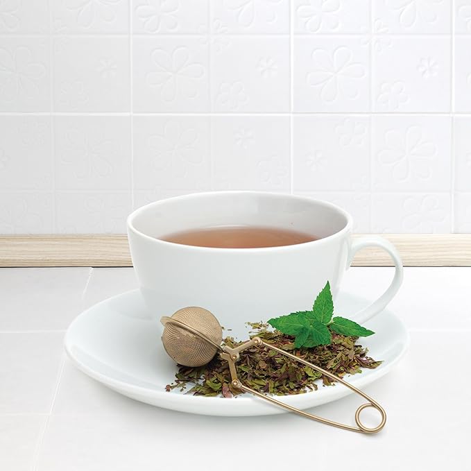 HIC Kitchen Gold Mesh Snap Tea Ball Infuser, Gold-Toned Titanium-Coated Stainless Steel, For Loose Tea, Set of 2