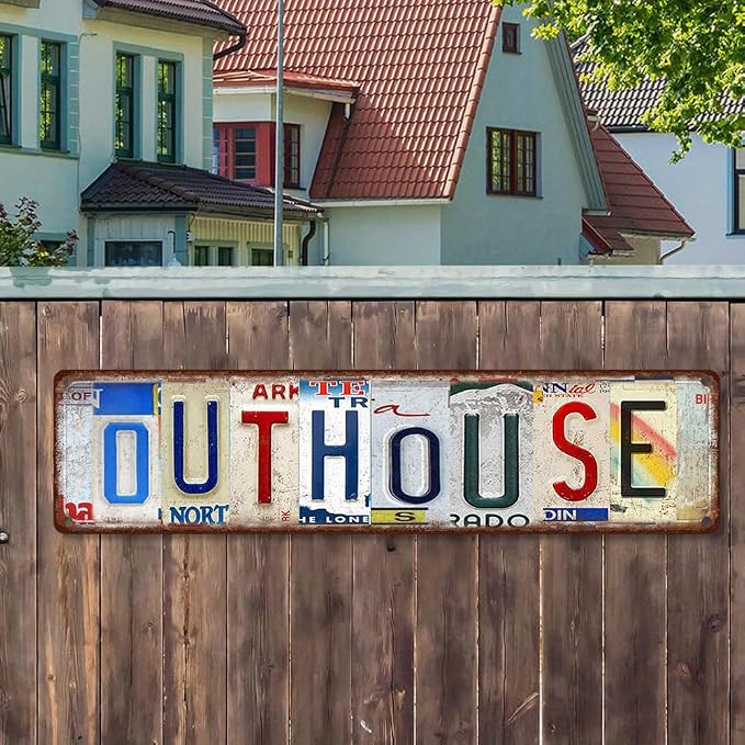 Vintage License Plate OUTHOUSE Sign – 16x4 Inch Rustic Bathroom Tin Sign, Funny Outdoor Toilet Wall Decor for Farmhouse, Cabin, RV or Outhouse Shed (Diversity-14) - Image 8