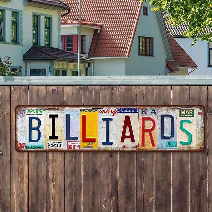 Billiards Metal Sign – Vintage License Plate Style Wall Decor – Rustic Tin Plaque for Man Cave, Game Room, Pool Hall & Pub Bar – Retro Industrial Design with Pre-Drilled Holes 16x4 Inch Aluminum (Diversity-03) - Image 4