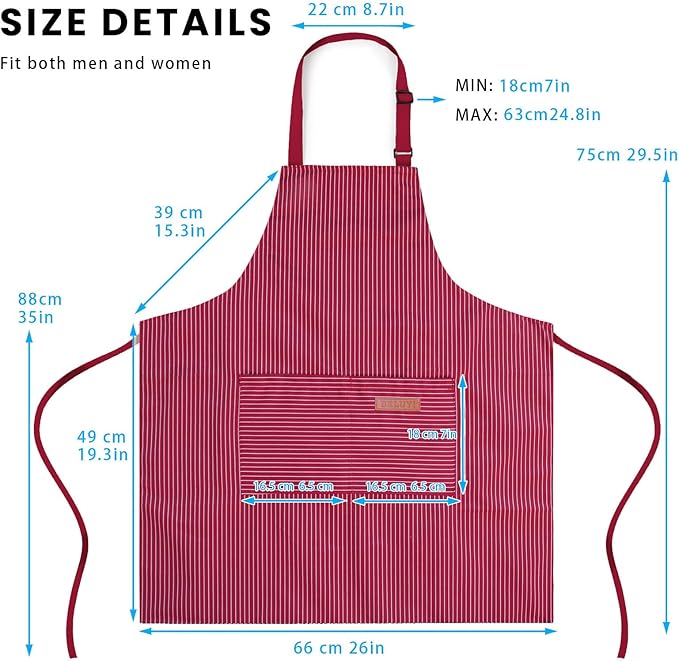 BeLuyi Adjustable Bib Apron with 2 Pockets Chef Cooking Kitchen Restaurant Aprons for Women Men