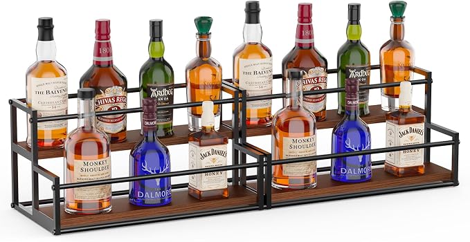 THYGIFTREE 2 Pack Liquor Bottle Display Shelf, 2 Tier Bar Shelf Stand, Countertop Liquor Rack Organizer for Home Bar Kitchen Whiskey Display by THYGIFTREE