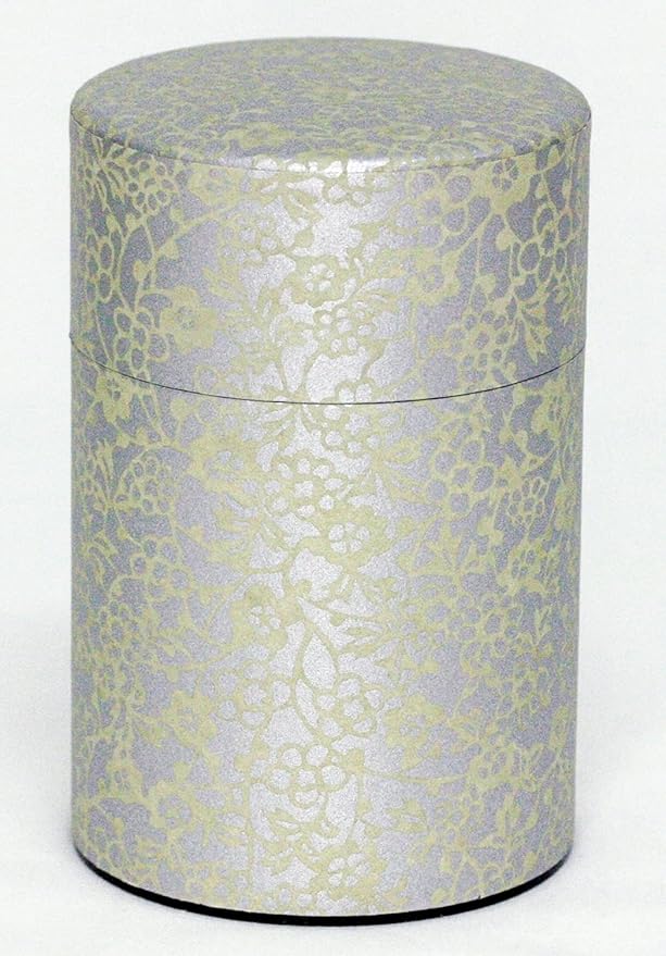 Washi Paper Tea Tin Canister: Long 5.3oz (150g) Golden Flower & Ivy (#2), Japan