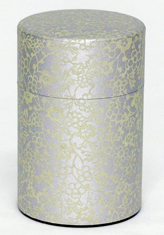 Washi Paper Tea Tin Canister: Long 5.3oz (150g) Golden Flower & Ivy (#2), Japan