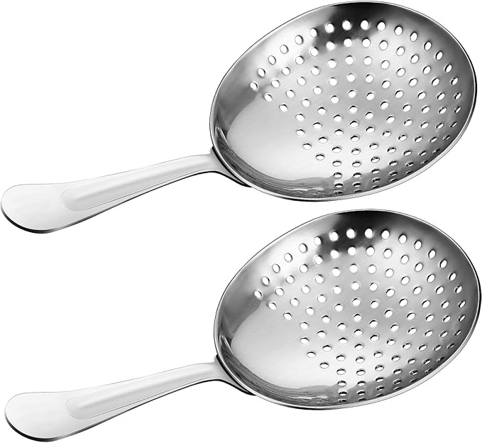 Boao 2 Pack Julep Strainers Stainless Steel Strainer Cocktail Spoon for Loose Tea Filter Practical Bar Colander Tool for Commercial Bar Use