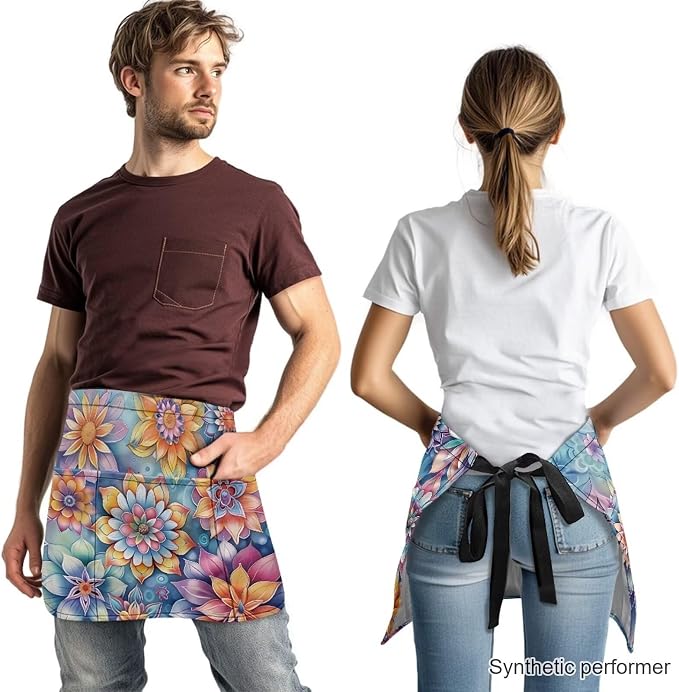 Server Apron with 3 Pockets 13 Inch Short Half Waist Aprons Waterproof Cooking Aprons for Women Men - Image 2