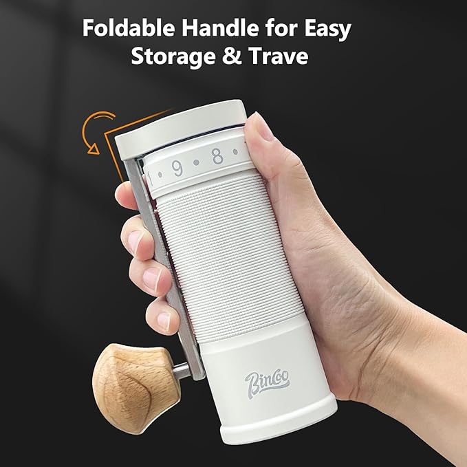 Bincoo Manual Coffee Grinder, Stainless Steel Conical Burr Mill - External Adjustable Setting, Foldable Handle Portable, 20g Capacity with Case for Espresso, Pour Over, French Press, Travel & Camping